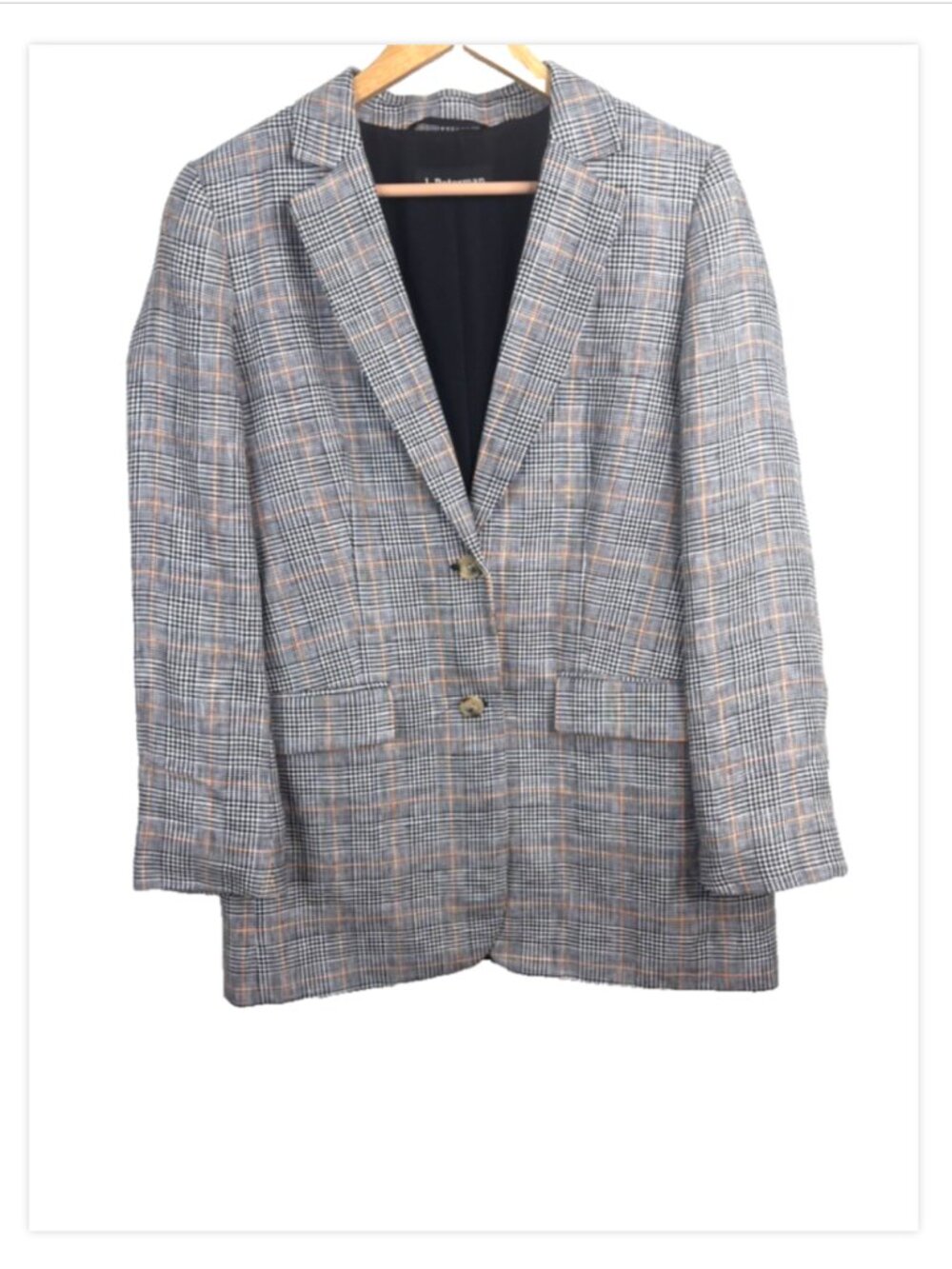 J. Peterman Plaid Linen Cotton Blazer Womens 12 Gray Preppy Academia Old Money